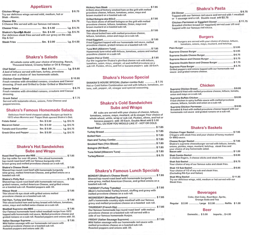 Deli & Shandwich Menu